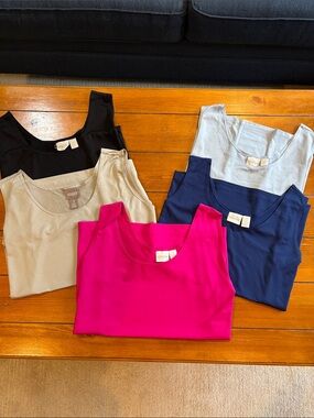 Lot of 5 Chico's Tank Top Fuchsia, Navy, Light Blue, Black, Tan Size 3 EUC